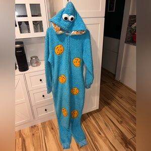 Blue Cookie Monster One-Piece Hooded Pajamas